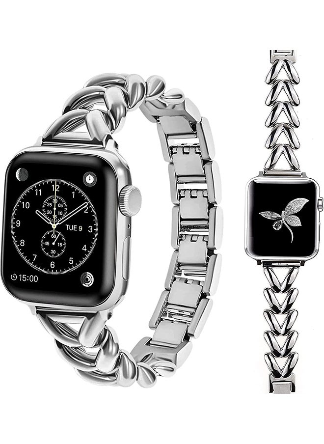 O Ozone - Metal Straps For Apple Watch Series 10 9 8 7 6 5 4 SE, 38/40/41/42mm Jewelry Herringbone Design Stainless Steel Smartwatch Strap -Silver - Image 1