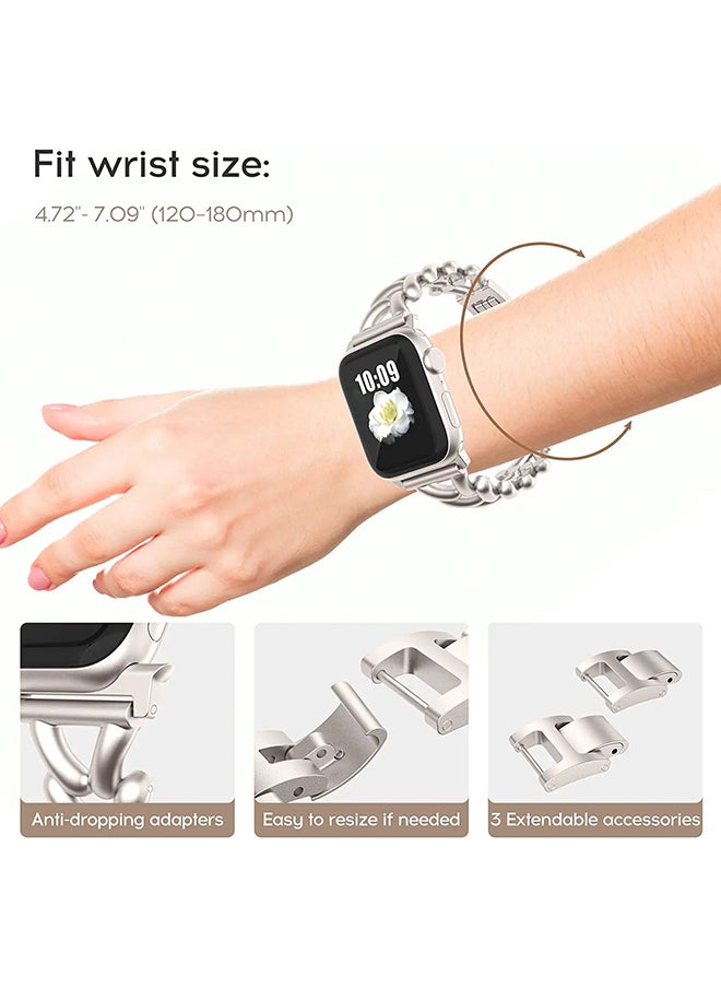 O Ozone - Metal Straps For Apple Watch Series 10 9 8 7 6 5 4 SE, 38/40/41/42mm Jewelry Herringbone Design Stainless Steel Smartwatch Strap -Silver - Image 1