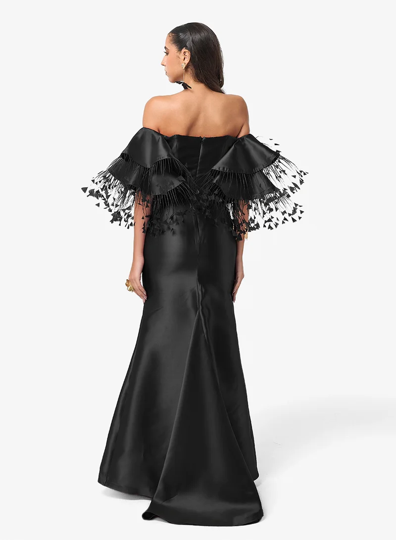 Threadz by Ajooni Ruffle Sleeve Off Shoulder Maxi Dress