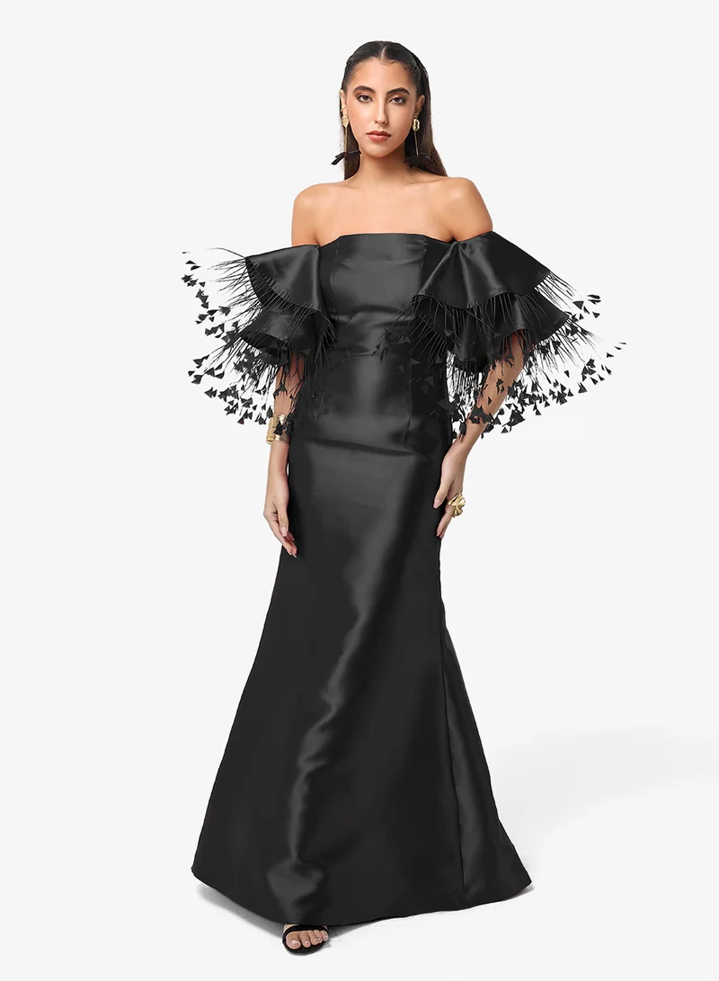 Threadz by Ajooni  Ruffle Sleeve Off Shoulder Maxi Dress for Women | Best Price UAE