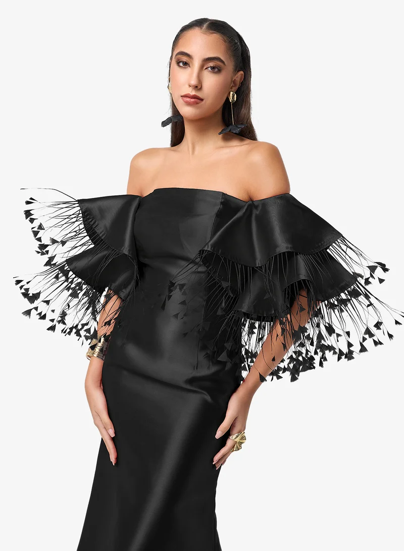 Threadz by Ajooni  Ruffle Sleeve Off Shoulder Maxi Dress for Women | Best Price UAE