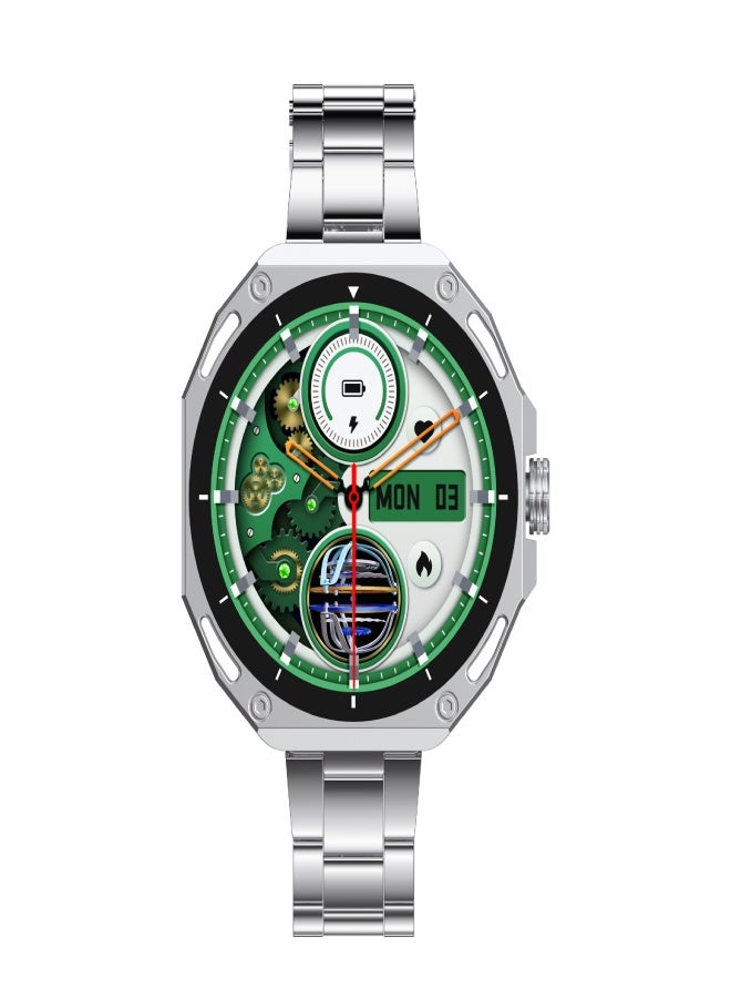 AROAQ V18ProMax Smartwatch – 1.52" Display, Heart Rate & Temperature Monitor, BT Calling & Music, Fitness Tracker, Multi-Sports Modes, Magnetic Charging – Compatible with Android & iOS ( Stainless Steel Strap, Silver) - Image 2