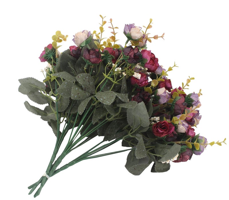 Duovlo 7 Branch 21 Mini Rose Heads Artificial Flowers Bouquet Wedding Home Office Decor,Pack of 4 (Purple) - Image 3