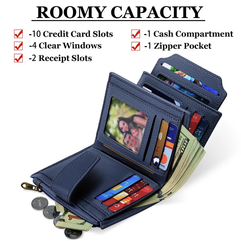 Airkit Small Wallet Women RFID Blocking Soft Leather Bifold Compact Card Holder Wallet for Women with Zipper Coin Pocket 4 ID Window - Image 2
