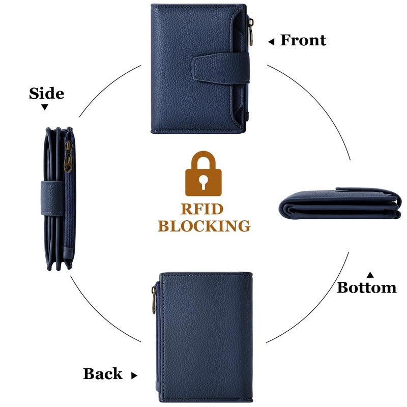 Airkit Small Wallet Women RFID Blocking Soft Leather Bifold Compact Card Holder Wallet for Women with Zipper Coin Pocket 4 ID Window - Image 4