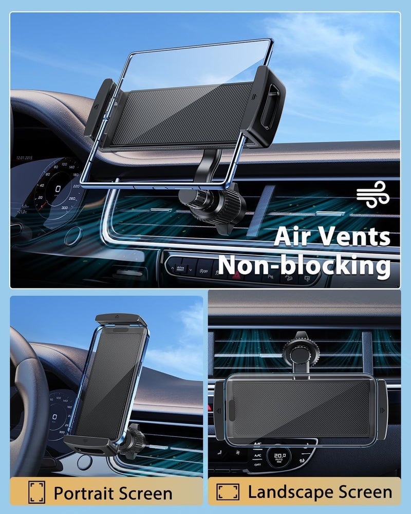 KASTWAVE Long Arm Car Phone Mount, Universal Tablet Holder for Air Vent, 360° Rotatable Hands-Free Cradle for Samsung Galaxy Z Fold Series, i-Pad mini/Pro/Air, and 4-12.9 inch Devices (Black) - Image 3