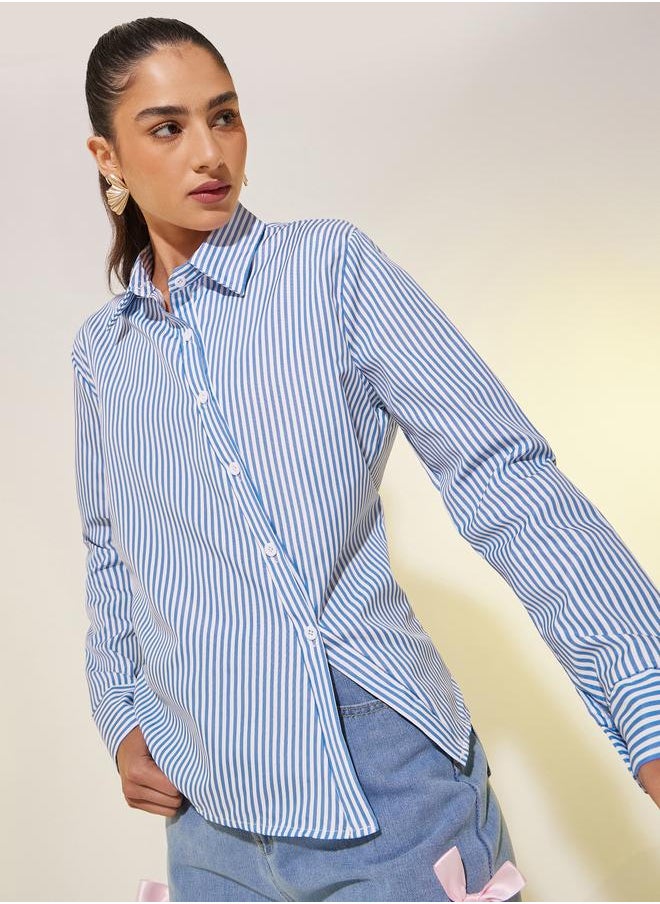 Take Two Take Two Striped Asymmetric Button Front Regular Fit Shirt  - Image 1