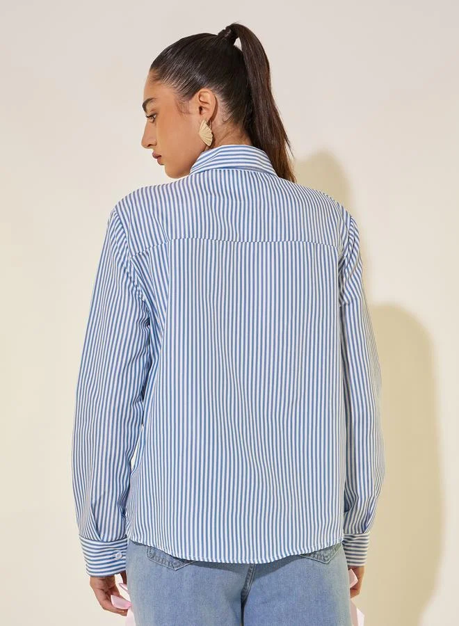 Take Two Take Two Striped Asymmetric Button Front Regular Fit Shirt