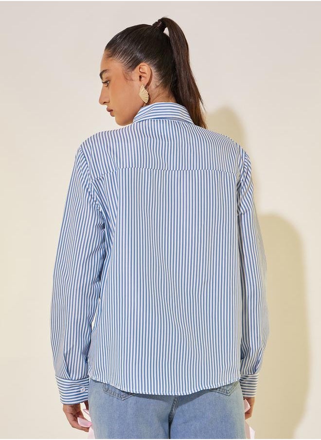 Take Two Take Two Striped Asymmetric Button Front Regular Fit Shirt  - Image 4