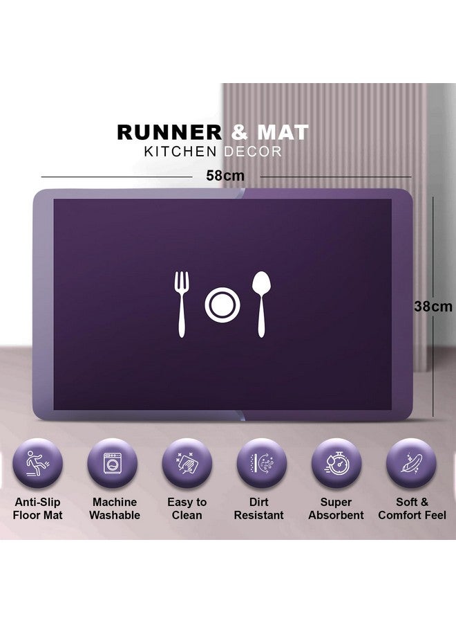 Status Contract Kitchen Mats for Floor | Set of Runner & Mat Kitchen Decor | Anti-Skid Rubber Kitchen Floor Mat | Napa Skin Super Absorbent Non Slip Mat - Floor Rug | Waterproof Kitchen Mat | (Purple) (RR-120x40,DM-38x58 CM) - Image 2
