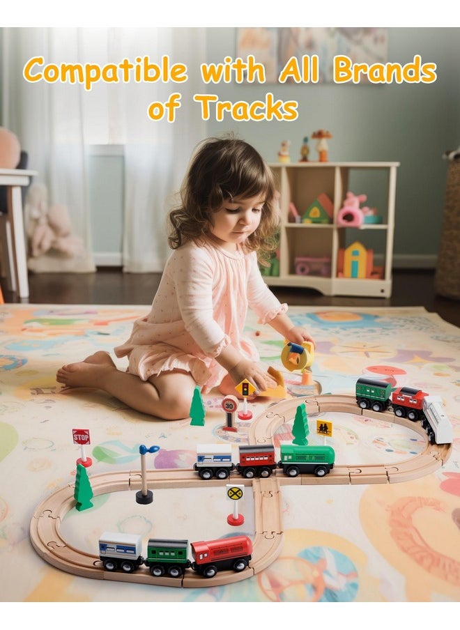 SainSmart Jr. SainSmart Jr. 9 Pcs Wooden Train Set Magnetic Train Toys for Toddlers Kids Engine Vehicles Toy Train Cars for Boys Girls Compatible with Train Tracks  - Image 2