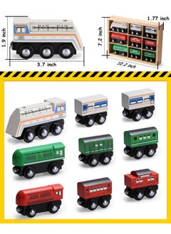 SainSmart Jr. SainSmart Jr. 9 Pcs Wooden Train Set Magnetic Train Toys for Toddlers Kids Engine Vehicles Toy Train Cars for Boys Girls Compatible with Train Tracks  - Image 4