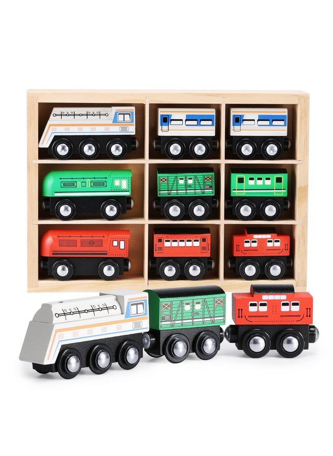 SainSmart Jr. SainSmart Jr. 9 Pcs Wooden Train Set Magnetic Train Toys for Toddlers Kids Engine Vehicles Toy Train Cars for Boys Girls Compatible with Train Tracks  - Image 1