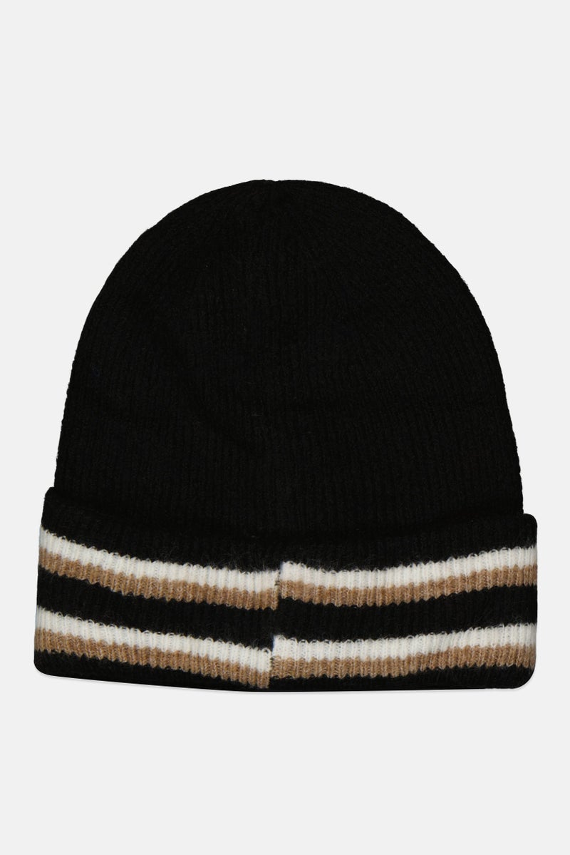 Reserved Women Stripe Knitted Beanie Hat, Black - Image 2