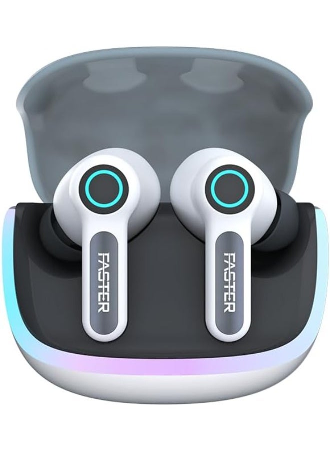 Faster NeoniX Wireless Earbuds-5.3 Bluetooth Dynamic Driver Low Latency 13mm Speakers ENC, RGB Lighting- Eaphones 6H Playback Siri Google Assistant, 500mAh Case & 40mAh Earbuds Capacity(Drift White) - Image 1