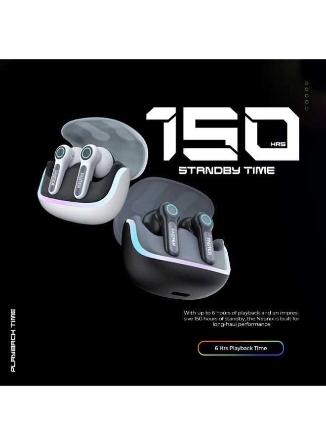 Faster NeoniX Wireless Earbuds-5.3 Bluetooth Dynamic Driver Low Latency 13mm Speakers ENC, RGB Lighting- Eaphones 6H Playback Siri Google Assistant, 500mAh Case & 40mAh Earbuds Capacity(Drift White) - Image 4
