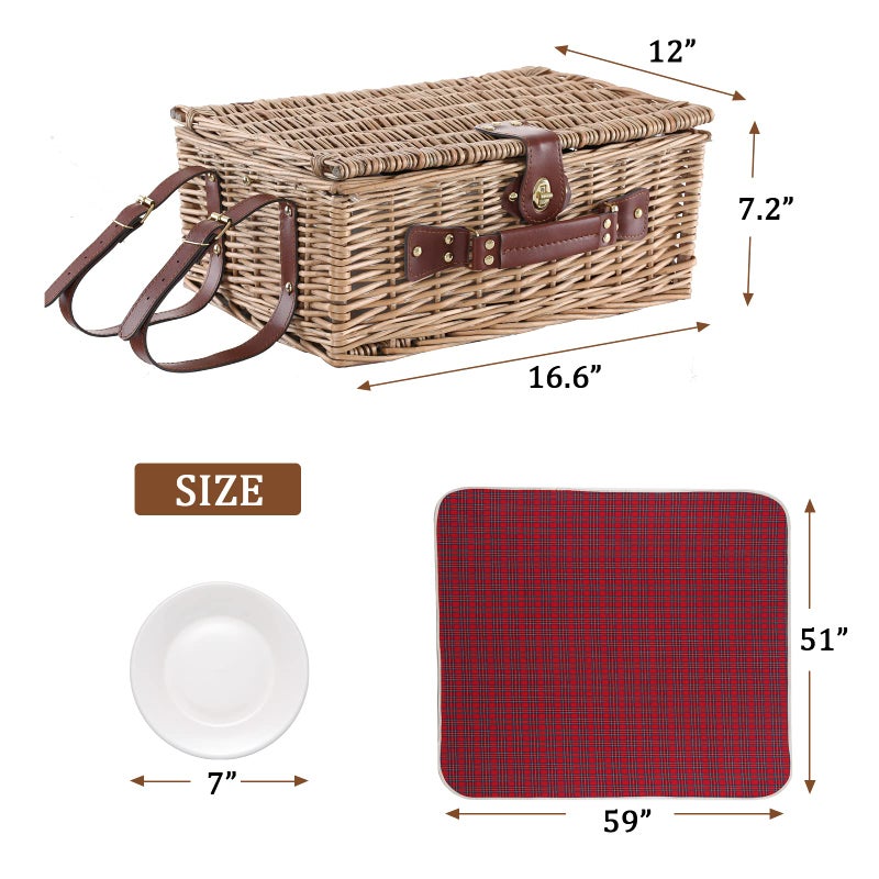 HYBDAMAI Wicker Picnic Basket for 4 with Waterproof Picnic Blanket and Insulated Cooler, Willow Hamper for Camping, Outdoors, Photoshoot, or a Birthday, Valentineâ€™s Day, Wedding Gift - Image 3