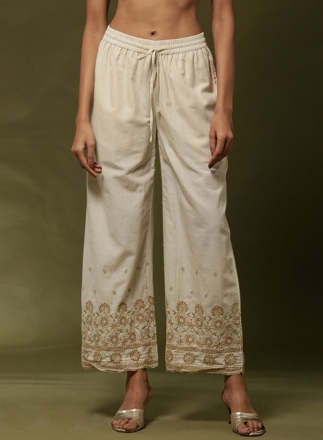 Abhishti zari schiffli palazzo-offwhite  - Image 1