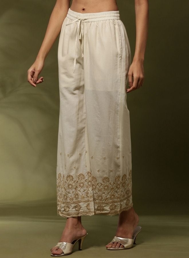Abhishti zari schiffli palazzo-offwhite  - Image 2