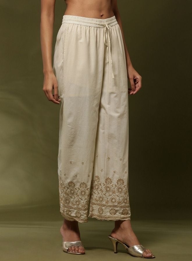 Abhishti zari schiffli palazzo-offwhite  - Image 3