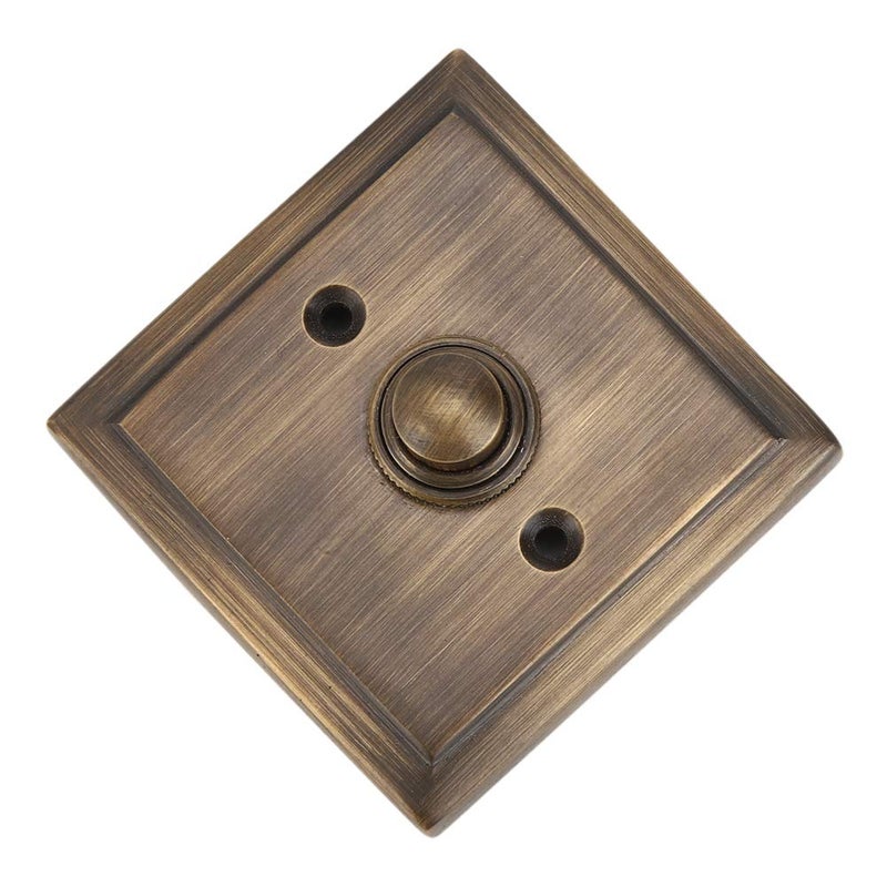 A29 Antique Brass Doorbell Button â€“ 2 1/2" x 2 1/2" â€“ Decorative Style Push Button in Brass with Recess Mount â€“ Vintage Finish, Wired for Two-Wire Chimes, Weather Resistant, Easy DIY Installation - Image 2