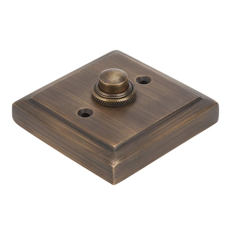 A29 Antique Brass Doorbell Button â€“ 2 1/2" x 2 1/2" â€“ Decorative Style Push Button in Brass with Recess Mount â€“ Vintage Finish, Wired for Two-Wire Chimes, Weather Resistant, Easy DIY Installation - Image 4