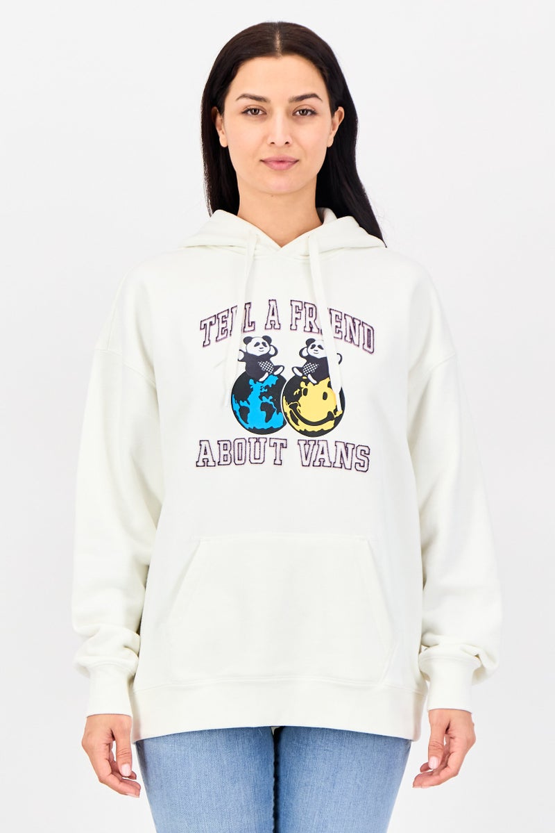 VANS Women Graphic Print Long Sleeve Hoodie, Off White - Image 1
