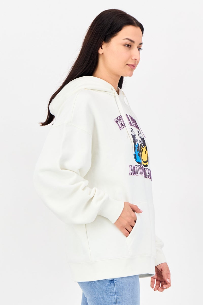 VANS Women Graphic Print Long Sleeve Hoodie, Off White - Image 2