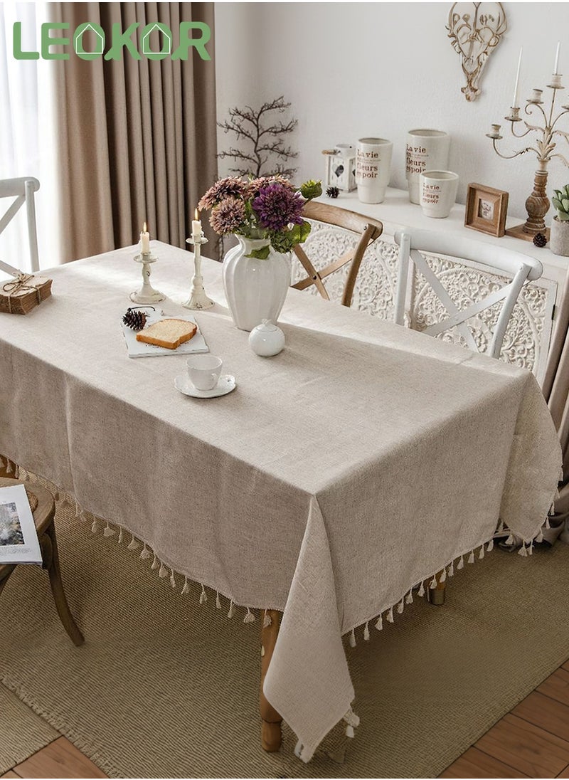 LEOKOR - Rectangle Cotton Linen Tablecloths Dust-Proof Shrink-Proof  Table Cloth with Tassel,140*200cm - Image 1