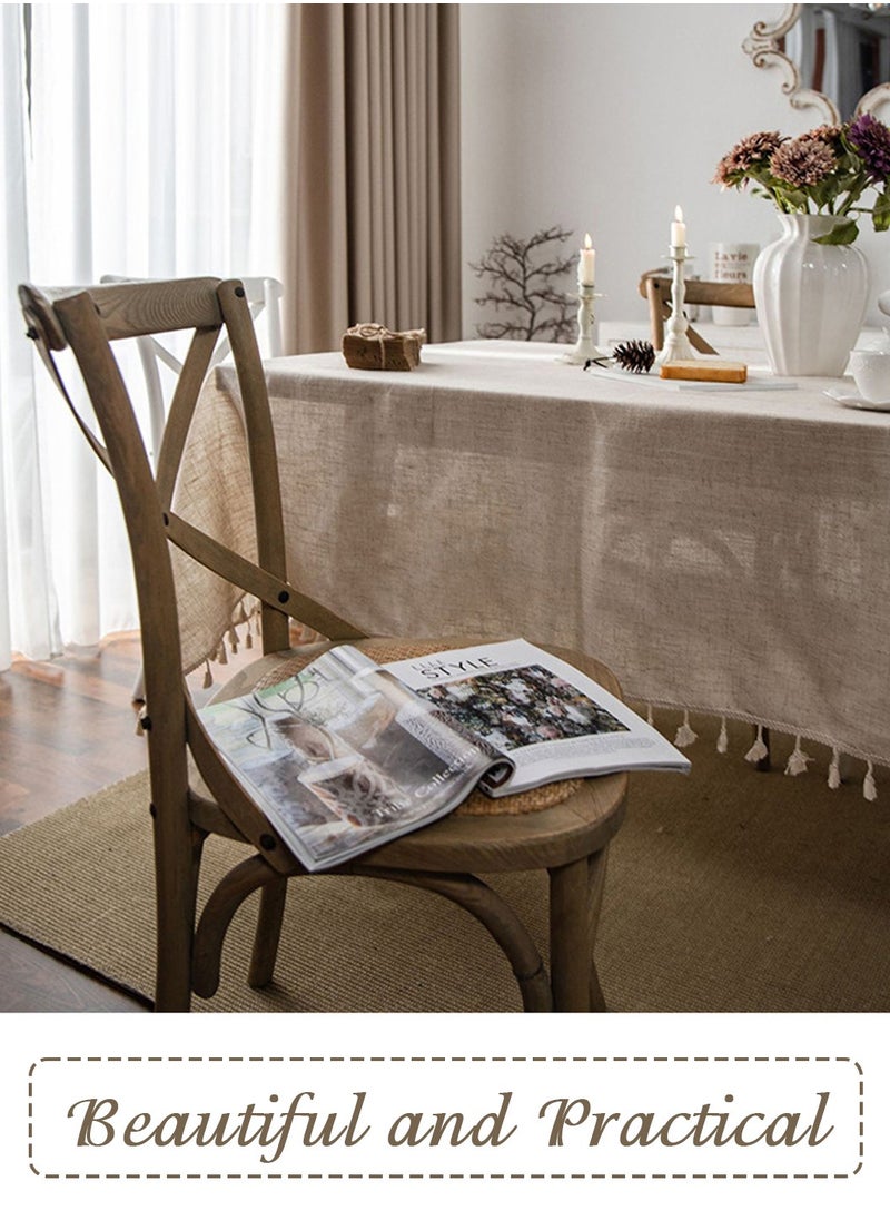 LEOKOR - Rectangle Cotton Linen Tablecloths Dust-Proof Shrink-Proof  Table Cloth with Tassel,140*200cm - Image 1