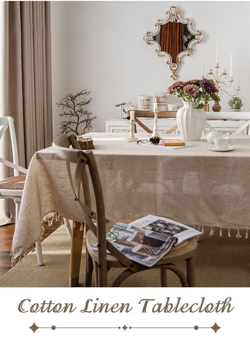 LEOKOR - Rectangle Cotton Linen Tablecloths Dust-Proof Shrink-Proof  Table Cloth with Tassel,140*200cm - Image 1