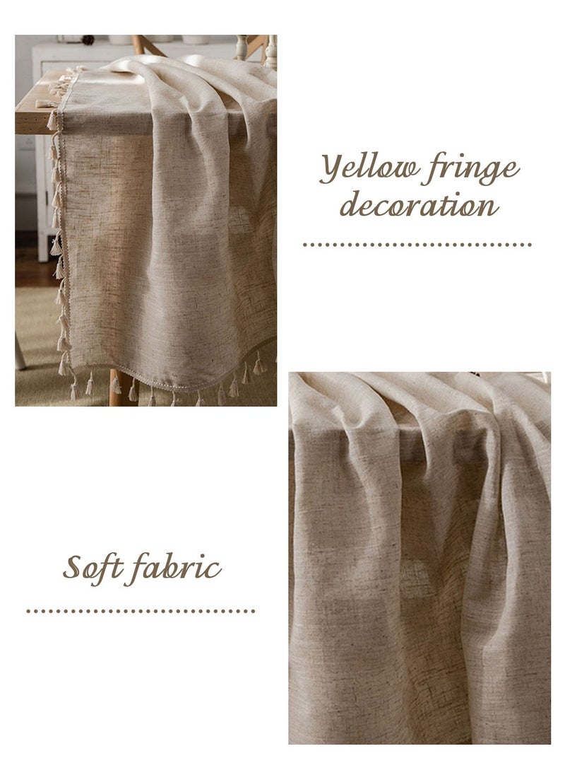 LEOKOR - Rectangle Cotton Linen Tablecloths Dust-Proof Shrink-Proof  Table Cloth with Tassel,140*200cm - Image 1