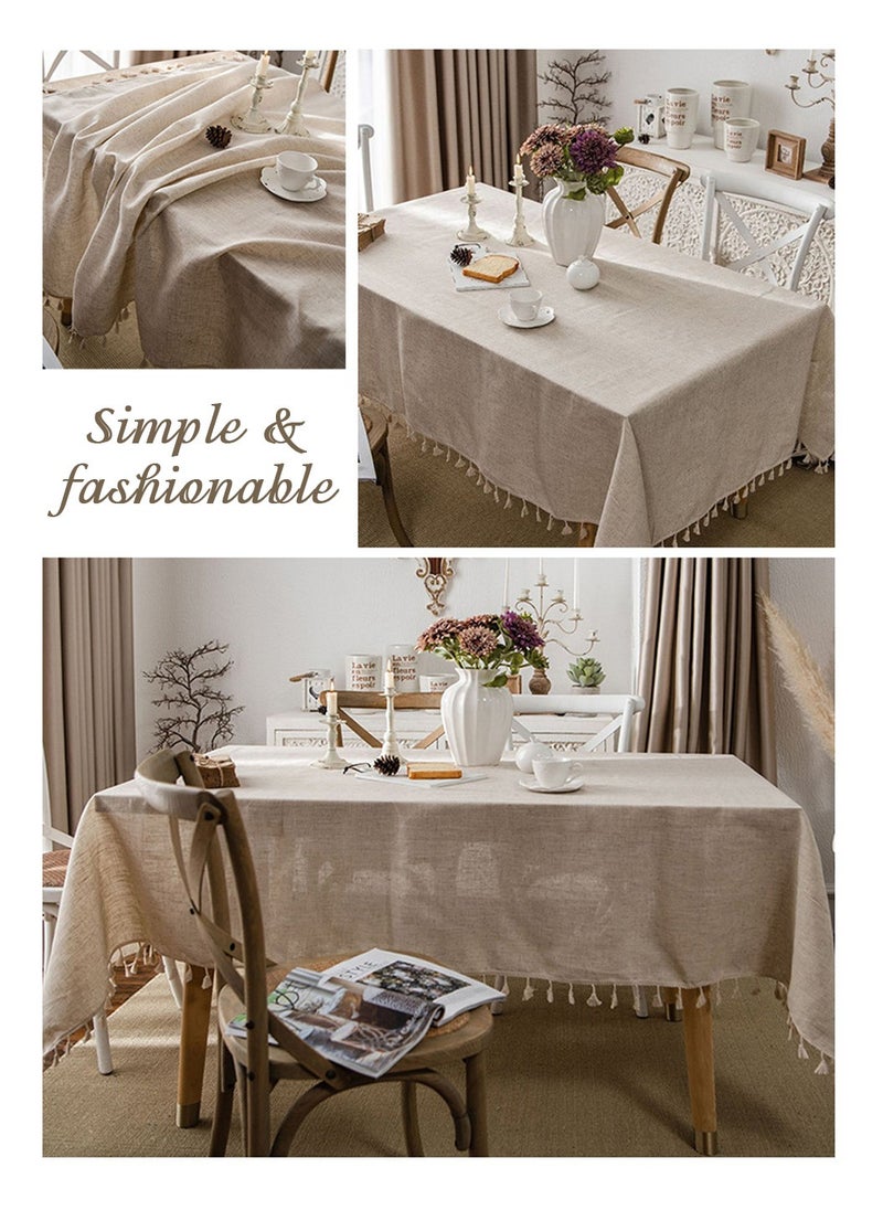 LEOKOR - Rectangle Cotton Linen Tablecloths Dust-Proof Shrink-Proof  Table Cloth with Tassel,140*200cm - Image 1