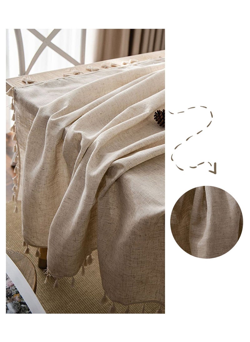 LEOKOR - Rectangle Cotton Linen Tablecloths Dust-Proof Shrink-Proof  Table Cloth with Tassel,140*200cm - Image 1
