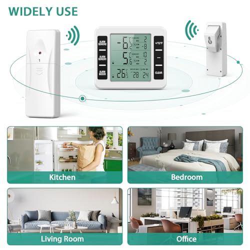 ORIA Refrigerator Thermometer, Wireless Digital Freezer Thermometer with 2 Sensors, Indoor Outdoor Thermometer, Audible Alarm, Min and Max Display, LCD Display for Home, Restaurants - Image 4
