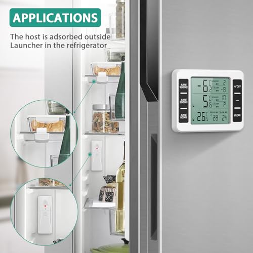 ORIA Refrigerator Thermometer, Wireless Digital Freezer Thermometer with 2 Sensors, Indoor Outdoor Thermometer, Audible Alarm, Min and Max Display, LCD Display for Home, Restaurants - Image 2