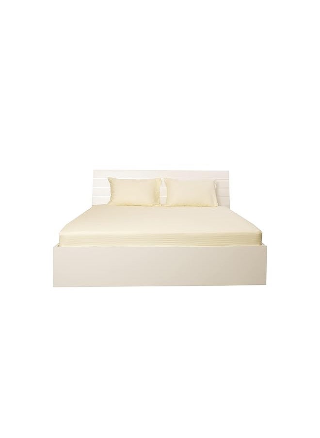 Hotel Linen Klub Twin Fitted Sheet 1Pc 100 Percent Cotton 250Tc Sateen 1Cm Stripe Size: 100X200+25Cm Cream  - Image 5