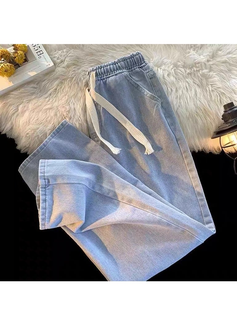 Generic - Stylish Jeans Mens Loose-Fit Straight-Leg Pants Thickened Ins Casual Branded Fall Winter Male Trousers Niche Thickened Light blue - Image 1