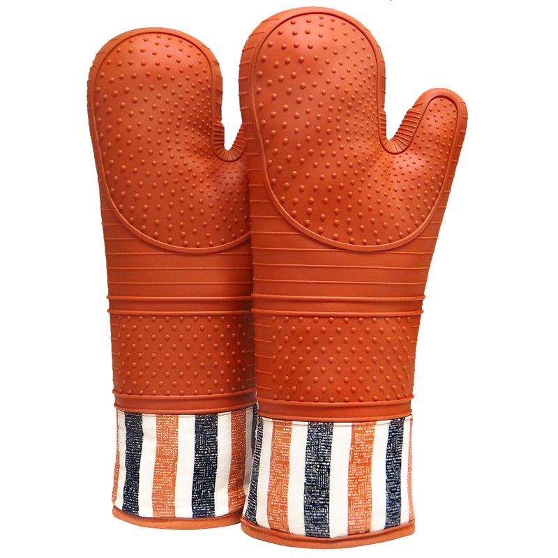 RED LMLDETA RED LMLDETA Heat Resistant 550 Degree Oven mitt Silicone Oven Hot Mitts  1 Pair Extra Long Professional Baking Oven Gloves  Food SafePot Holders CookingGrillingKitchen Tangerine Mittens 
