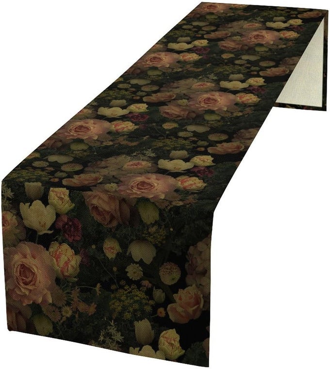 GOTHIC FLORAL TABLE RUNNER RUSTIC FARMHOUSE RETRO FLOWER WATERCOLOR BOHO HALLOWEEN PRINT RECTANGLE SCARF FOR DINING ROOM KITCHEN TABLE SETTING DECOR 13IN33CM W 36IN92CM L