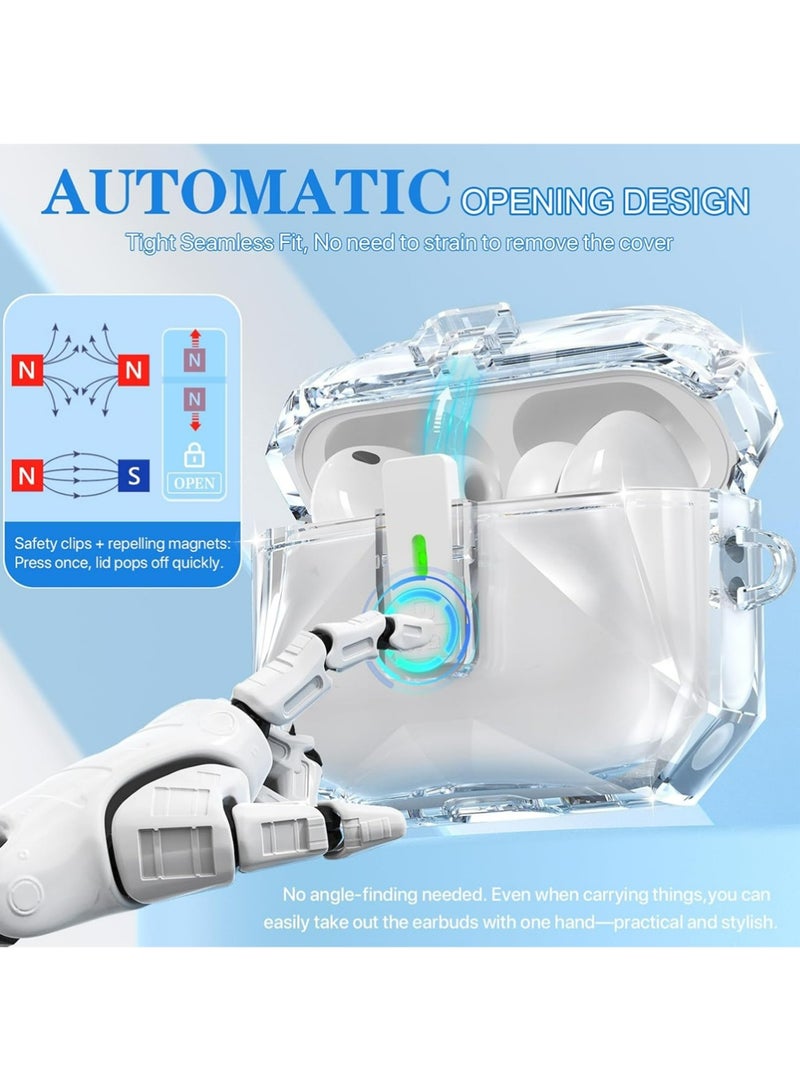 بولوز غطاء AirPods Pro 3 Case (2025) مع مجموعة تنظيف ، شفاف غير أصفر مقاوم للصدمات من الدرجة العسكرية ، تصميم غطاء منبثق تلقائي لحالة AirPods Pro من الجيل الثالث ، أبيض واضح - Image 4