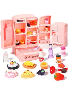 Civaner Dollhouse Refrigerator Mini Fridge Toy With Mini Food Set Dollhouse Kitchen Furniture Food Toys Dollhouse Miniatures Kitchen Decorations Bottles Fruits Desserts For Children (Lovely Style, 17 Pieces)  - Image 2