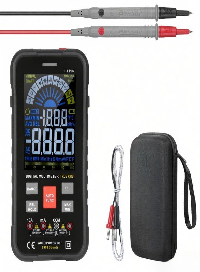 هابوتيست جهاز قياس متعدد رقمي HABOTEST HT116، 9999 عد، قيمة RMS حقيقية، إيقاف تشغيل تلقائي، قياس الجهد بدون تلامس، جهاز قياس عالمي، فولتميتر، أمبيريتر، جهاز اختبار متعدد لقياس الجهد والتيار المستمر/المتردد، المقاومة، السعة، التردد، ودرجة الحرارة - Image 5