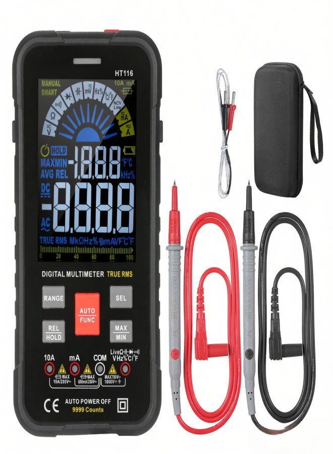 هابوتيست جهاز قياس متعدد رقمي HABOTEST HT116، 9999 عد، قيمة RMS حقيقية، إيقاف تشغيل تلقائي، قياس الجهد بدون تلامس، جهاز قياس عالمي، فولتميتر، أمبيريتر، جهاز اختبار متعدد لقياس الجهد والتيار المستمر/المتردد، المقاومة، السعة، التردد، ودرجة الحرارة - Image 1