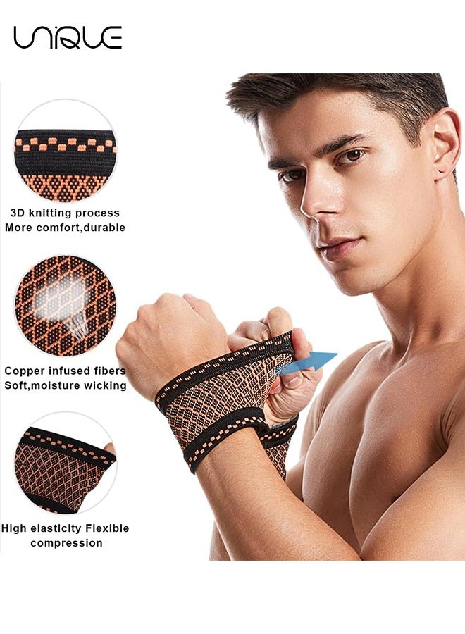 Unique Copper Wrist Compression Brace, Elastic Wrist Support Sleeve Wrist Braces for Tendonitis, Arthritis, Carpal Tunnel Pain Relief, Soft Wrist Wrap Wristbands for Sport, Fitness, Workout, Typing(M)  - Image 3
