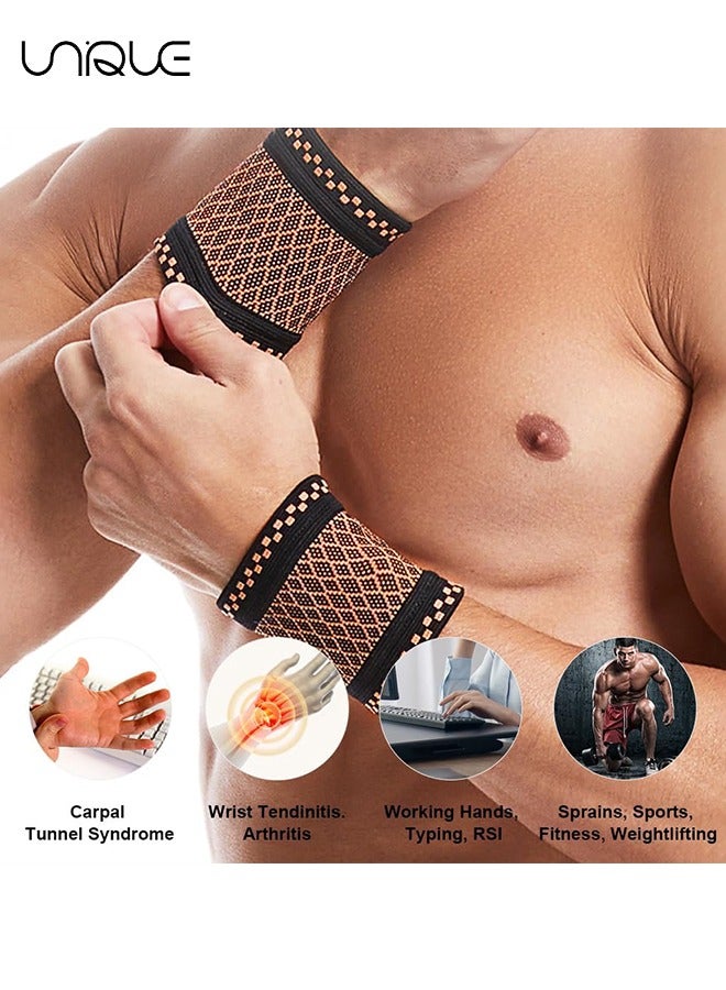 Unique Copper Wrist Compression Brace, Elastic Wrist Support Sleeve Wrist Braces for Tendonitis, Arthritis, Carpal Tunnel Pain Relief, Soft Wrist Wrap Wristbands for Sport, Fitness, Workout, Typing(M)  - Image 4