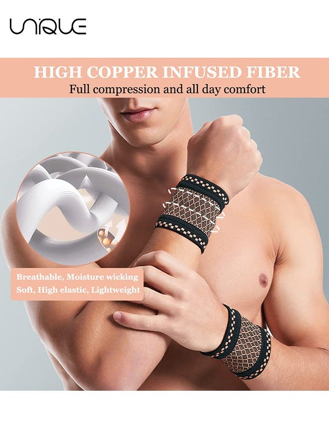 Unique Copper Wrist Compression Brace, Elastic Wrist Support Sleeve Wrist Braces for Tendonitis, Arthritis, Carpal Tunnel Pain Relief, Soft Wrist Wrap Wristbands for Sport, Fitness, Workout, Typing(M)  - Image 5