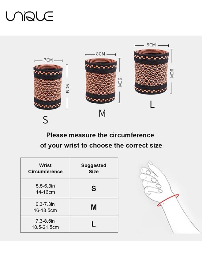 Unique Copper Wrist Compression Brace, Elastic Wrist Support Sleeve Wrist Braces for Tendonitis, Arthritis, Carpal Tunnel Pain Relief, Soft Wrist Wrap Wristbands for Sport, Fitness, Workout, Typing(M)  - Image 2
