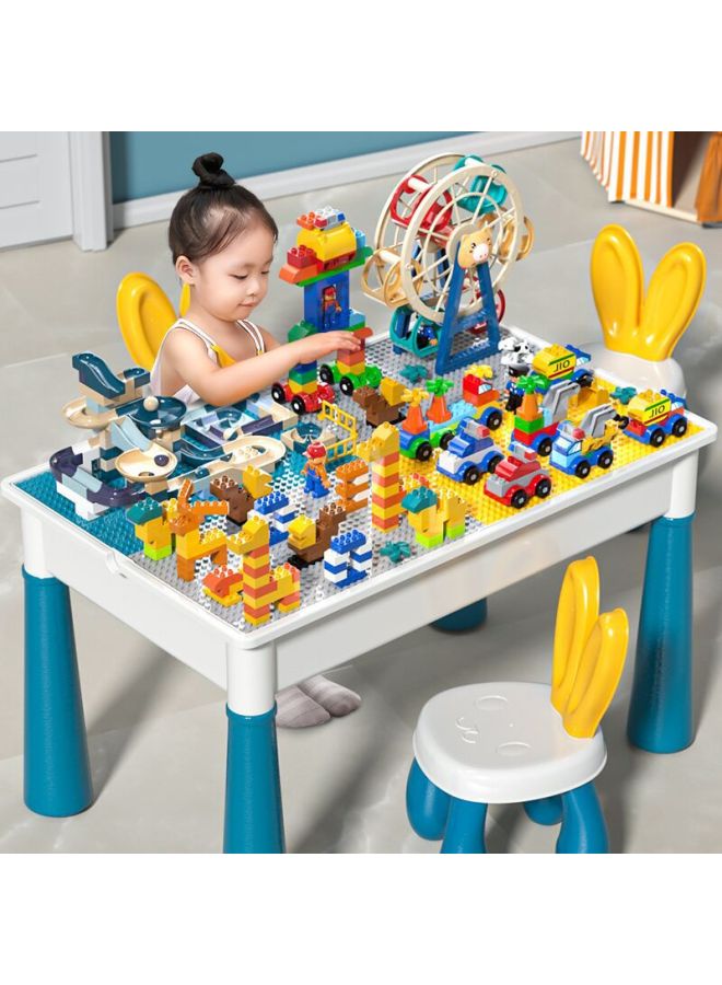 Children's Building Block Table Multi-functional Boys And Girls Early Education Assembly Brain-stimulating Baby 2 Large Particle Toys 3 Years Old-Color:[large Learning Table] +236 DIY Building Blocks + 106 Slides  - Image 2