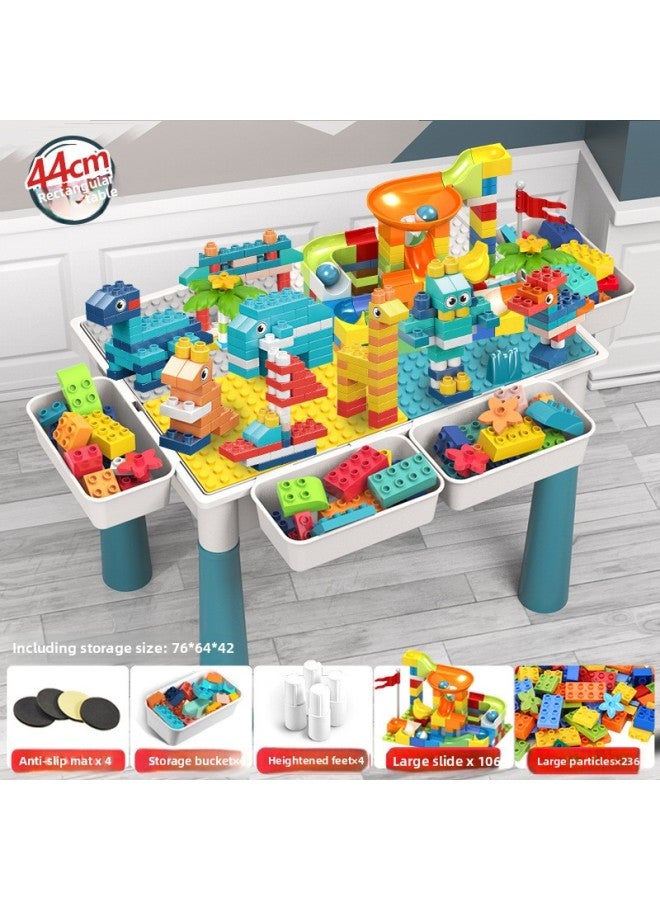 Children's Building Block Table Multi-functional Boys And Girls Early Education Assembly Brain-stimulating Baby 2 Large Particle Toys 3 Years Old-Color:[large Learning Table] +236 DIY Building Blocks + 106 Slides  - Image 1